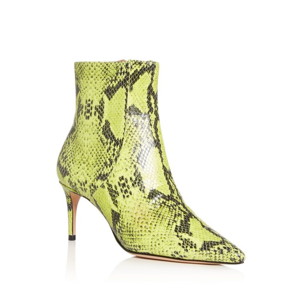 SCHUTZ Womens Green Snake Print Bette Toe Kitten Heel Leather Booties 9.5 B